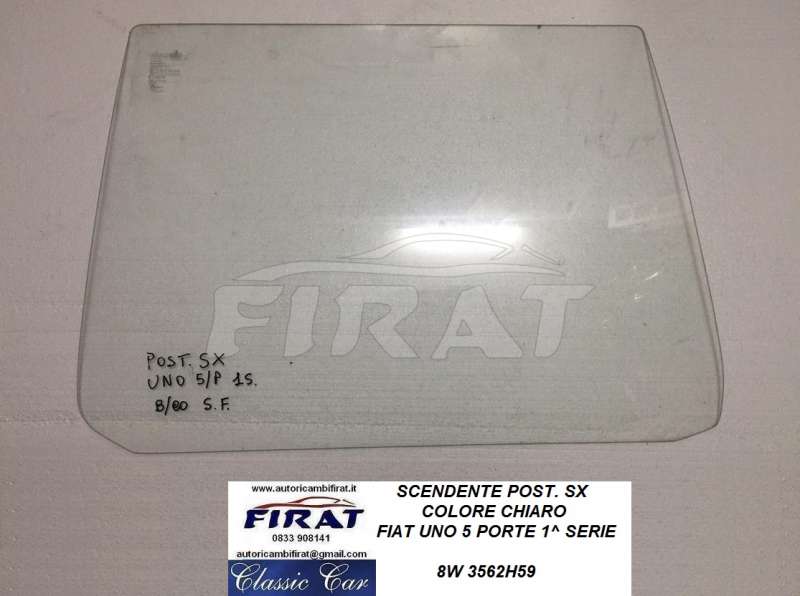 VETRO SCENDENTE FIAT UNO 5 PORTE 1^ SERIE POST.SX CHIARO